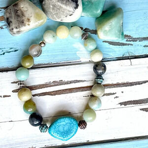 Rainbow Amazonite and Turquoise beaded bracelet/ Lucky bracelet for Virgo
